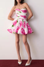 rose light Bubble Hem strapless Mini Dress