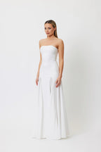 Flowering Girl Women pleated trim strapless maxi dress in white
