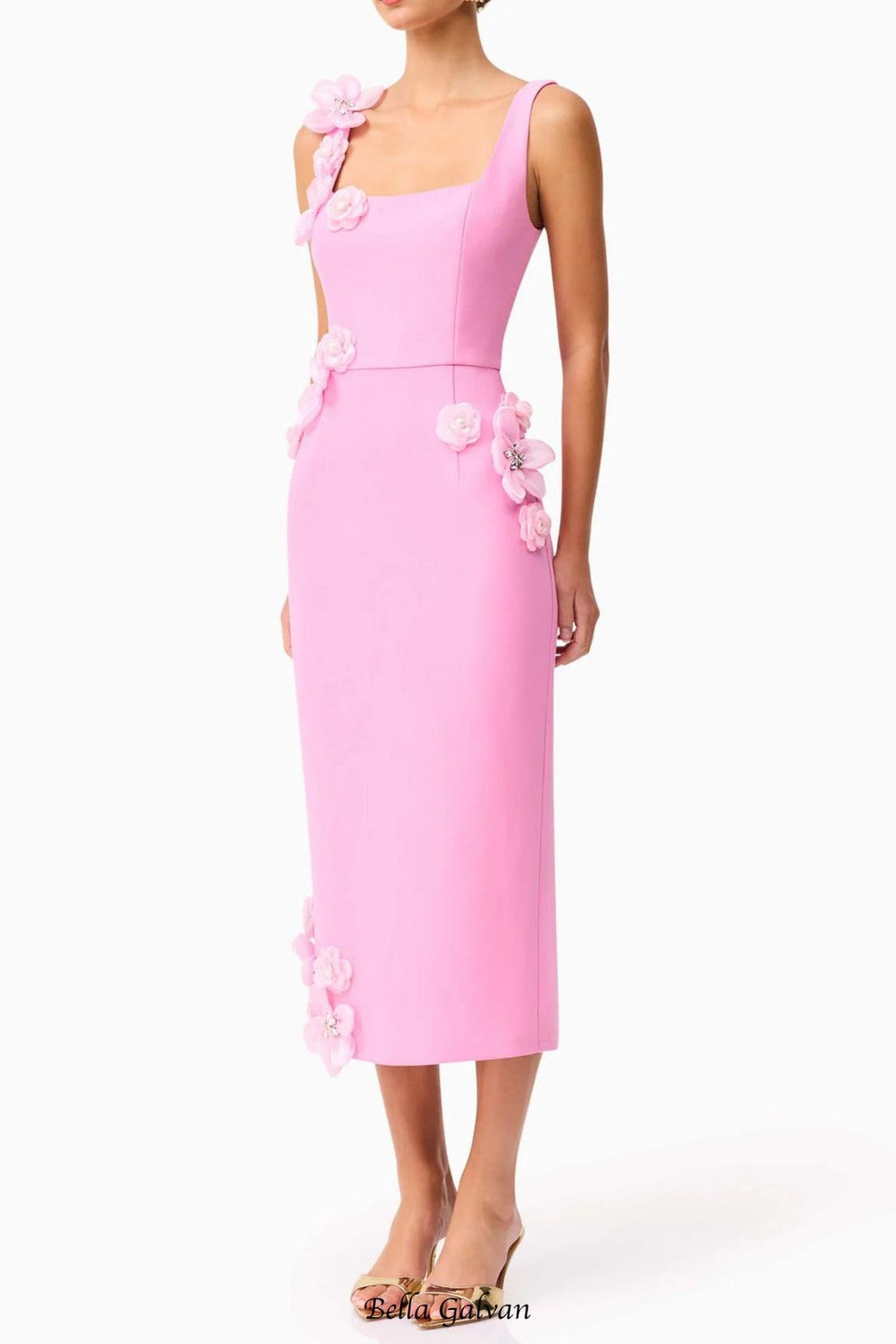 sabrina 3d flower Midi Dress in Pink