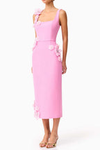 Sabrina 3d Flower Midi Dress In Pink