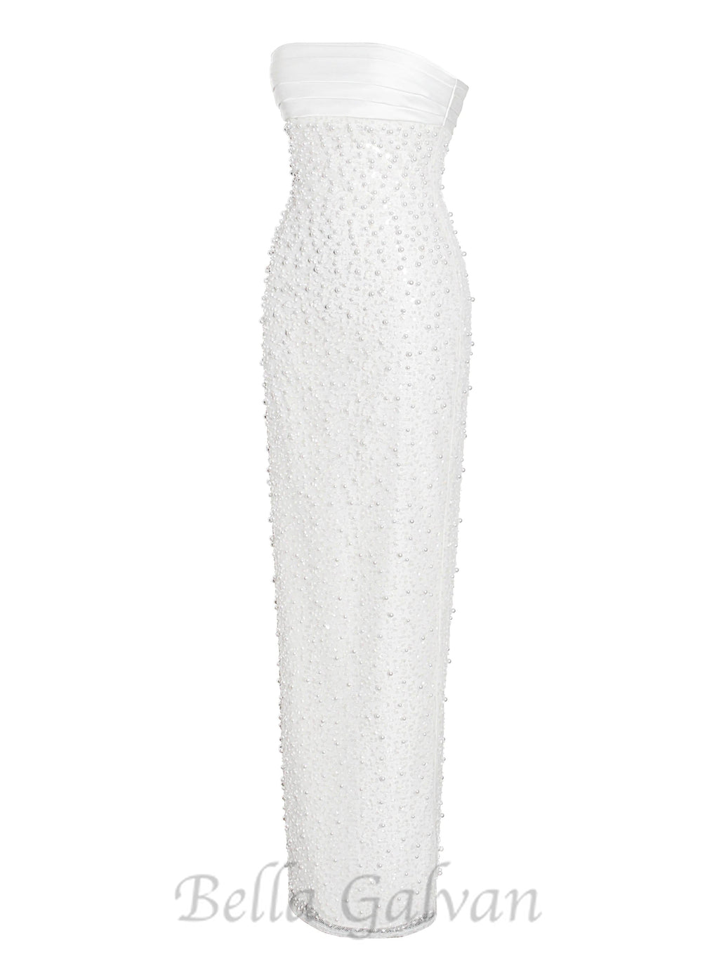 Flowering Girl Women WHITE SATIN SEQUIN PEARLS BEADED MAXI DRESS