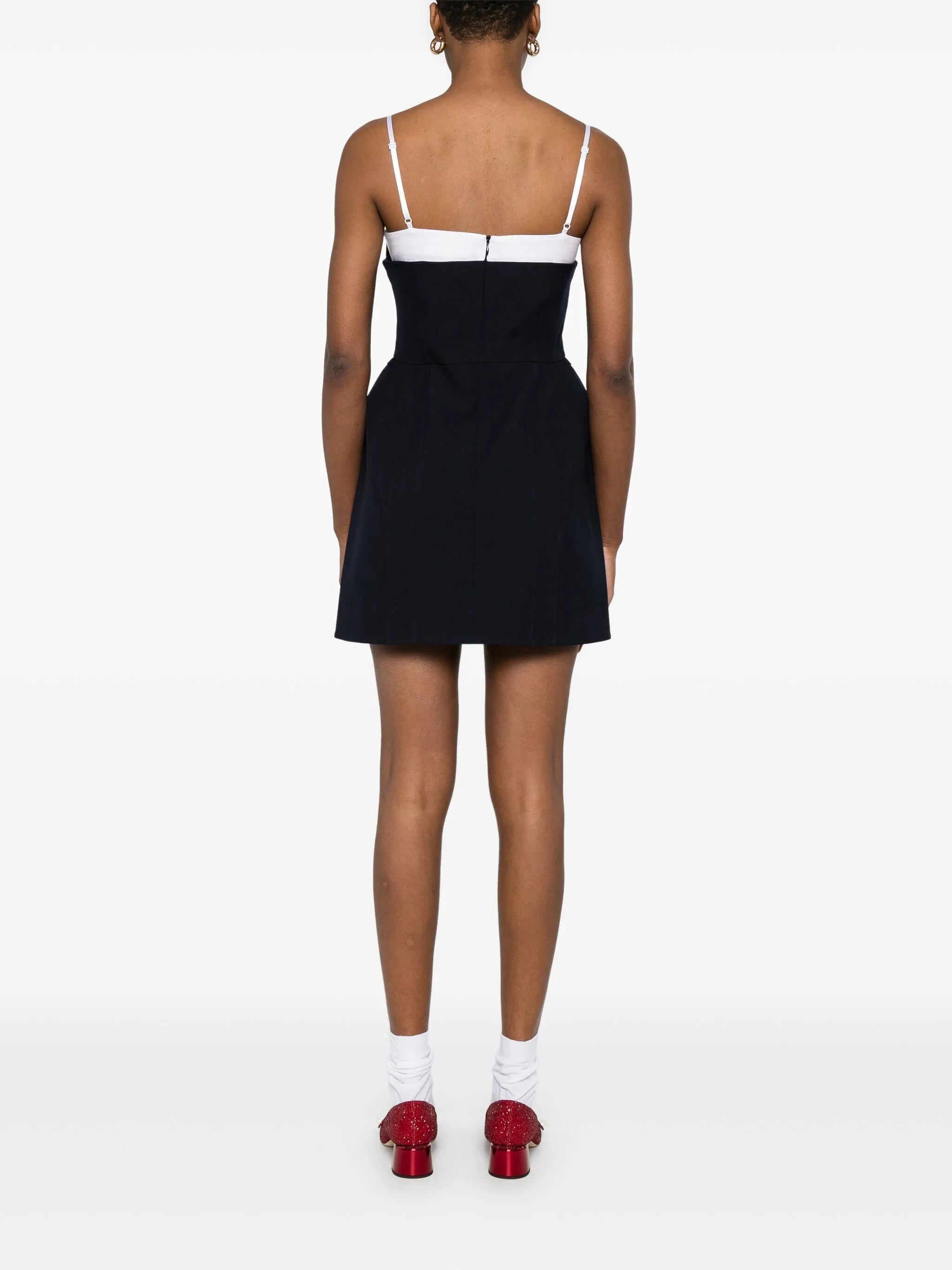 Flowering Girl Women Double Bow Sling mini Dress in navy blue