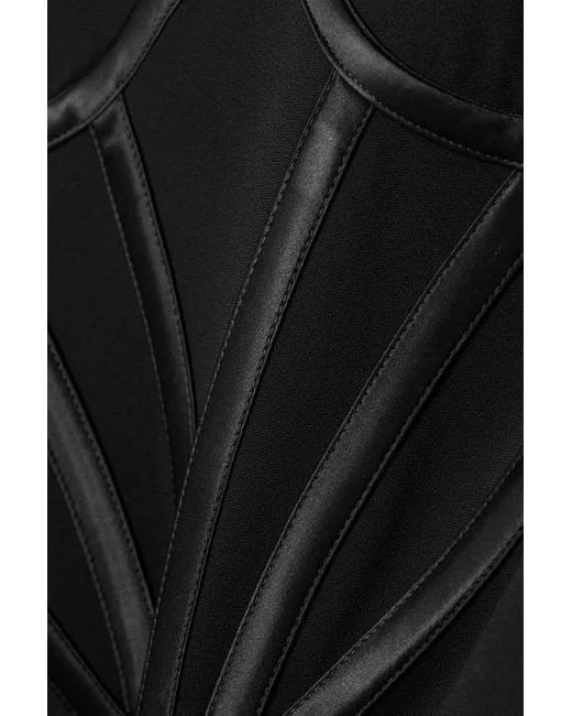 Flowering Girl Women Black Silk Satin-trimmed Crepe Mini Dress