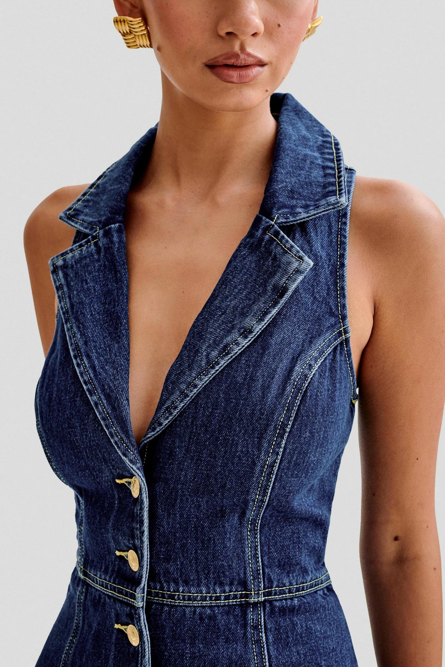 Flowering Girl Women Eartha Collared Denim Mini Dress - Dark Blue