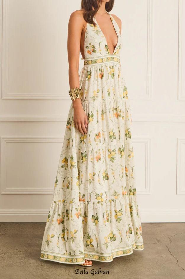 Flowering Girl Women Valencia Jacinta floral print Maxi Dress in yellow