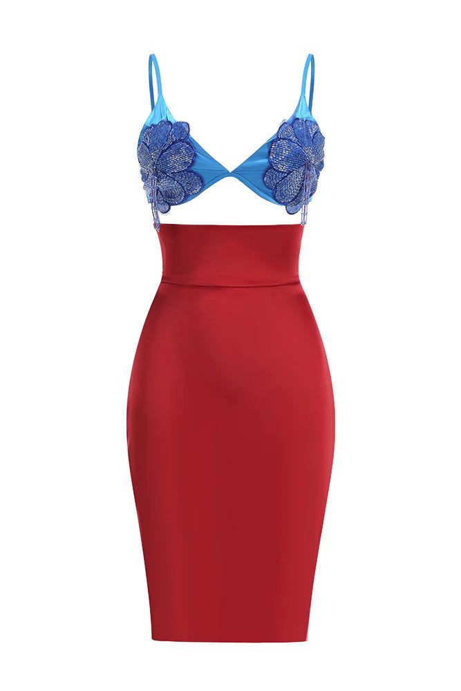 Flowering Girl Women Gwendolyn Red Beaded Applique Lace-Up Mini Dress Set