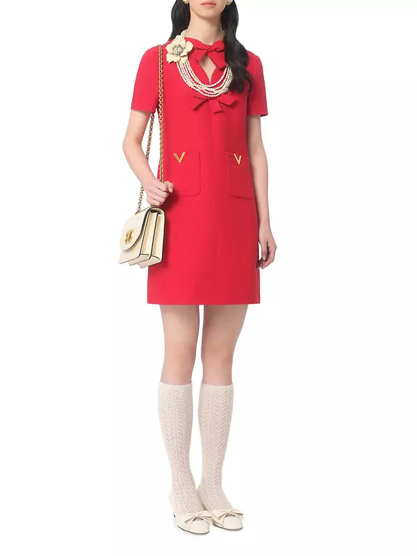 Flowering Girl Women crepe couture bow mini dress in red