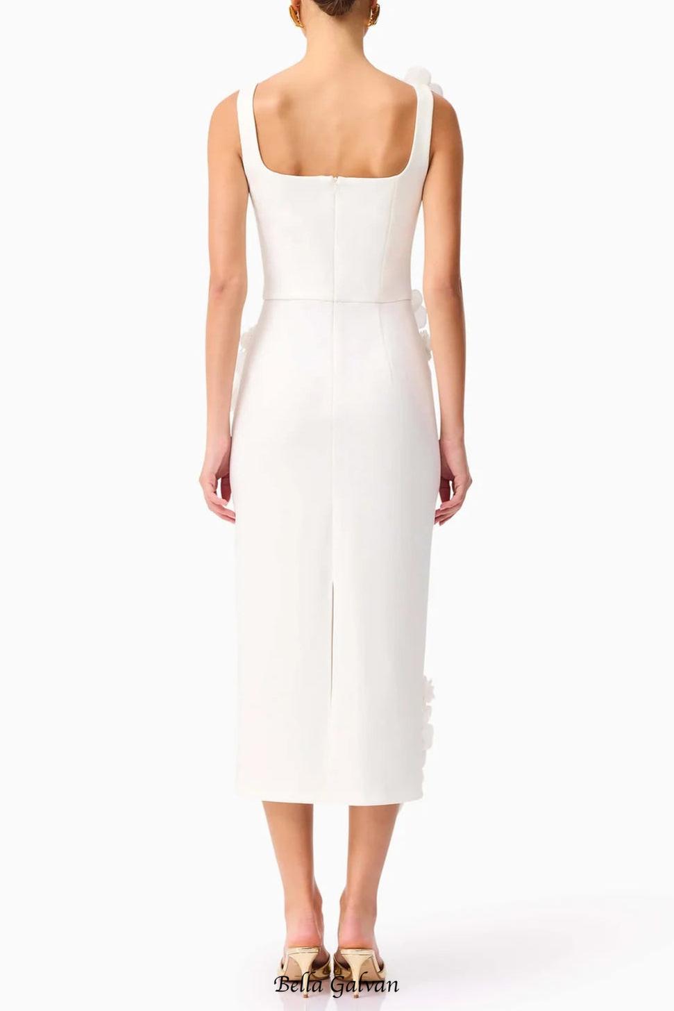 sabrina 3d flower Midi Dress in white