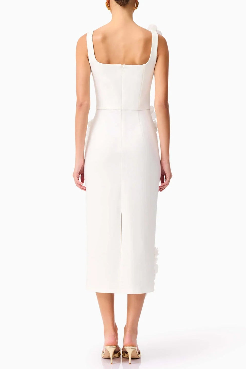 Sabrina 3d Flower Midi Dress In White