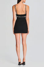 Karen V-Neck Rhinestone Embellished Stretch Bodycon Mini Dress In Black