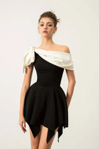 Flowering Girl Women Bow One-Shoulder Mini Dress In Black