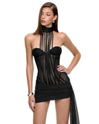 Flowering Girl Women Leila Strapless Corset Mini Dress With Ribbon In Black