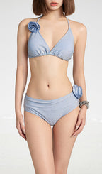 Flowering Girl Women Dow Blue Flower Three-Piece Swimsuit