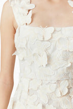square neckline 3D flower embroidery Gown in White