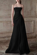 Mermaid Ruched Strapless Beading Black Prom Dress