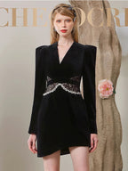 quintina black Lace V-Neck Asymmetry mini blazer dress