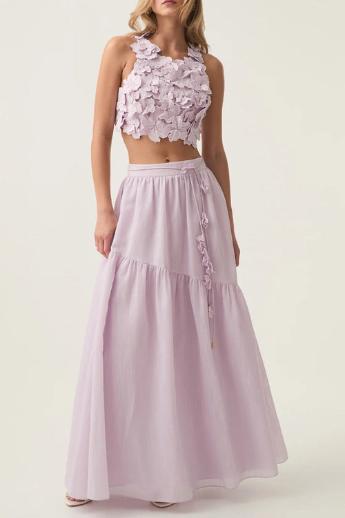 Flowering Girl Women ashley Flower Shell Top Maxi Skirt set in purple