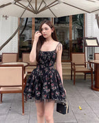 Jubin Mesh printed fishbone mini dress in black