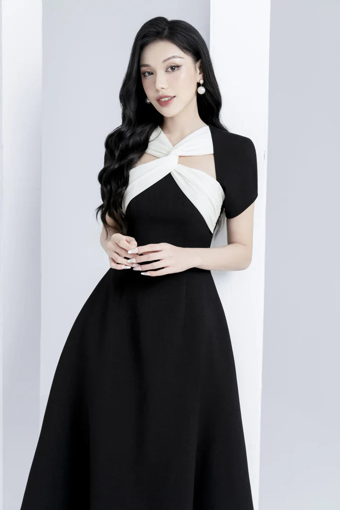 Flowering Girl Women Andrea cut out a-line midi dress in black