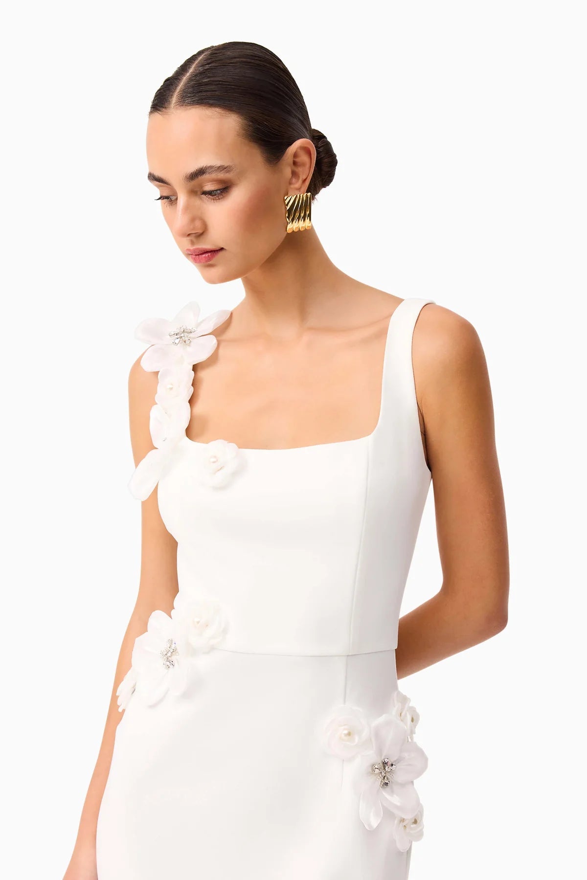Sabrina 3d Flower Midi Dress In White