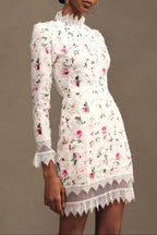 Flowering Girl Women Sebastiane Lace-Trim Long-Sleeve Floral Midi Dress In White