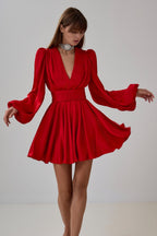 Flowering Girl Women Janice V-Neck Puff Sleeve Mini Dress