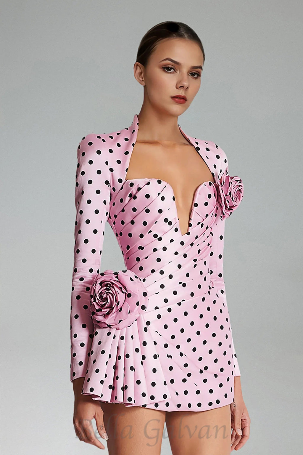Flowering Girl Women Polka Dots short printed dress in pink