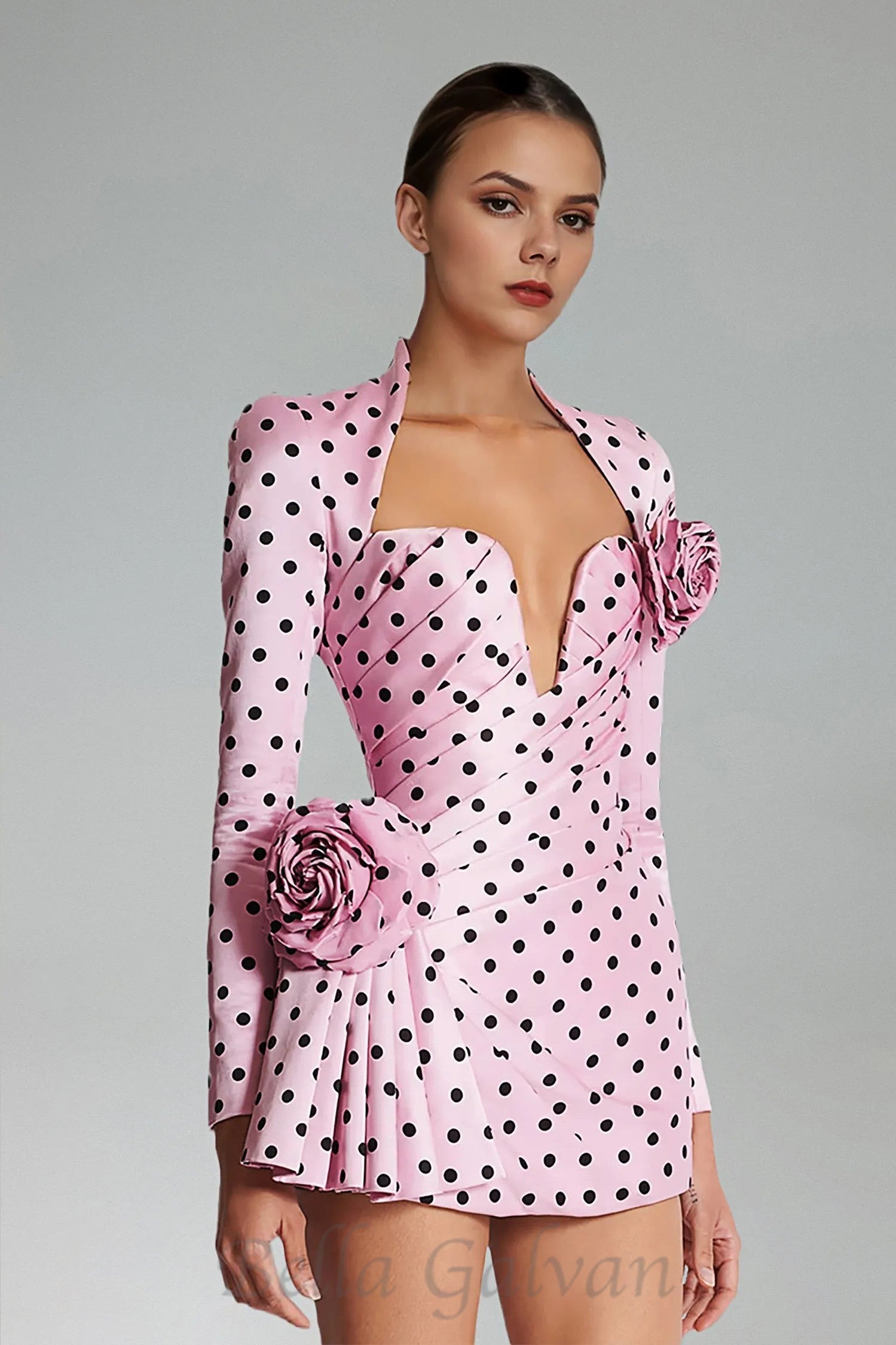 Flowering Girl Women Polka Dots short printed dress in pink