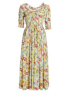 Tobey Ischia Floral Smocked Midi Dress
