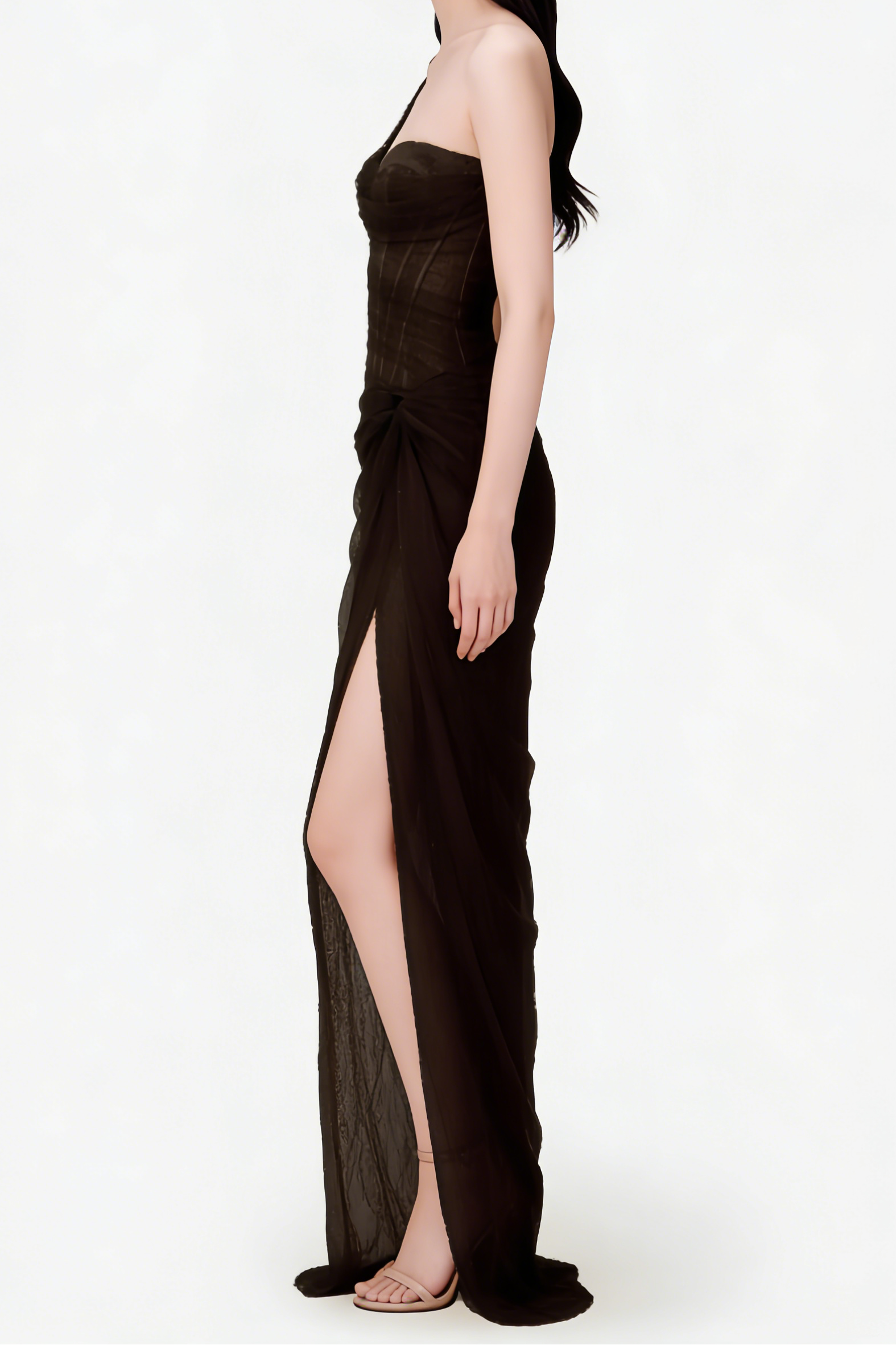 Flowering Girl Women Lace Corset One Shoulder Midi Dress - Black