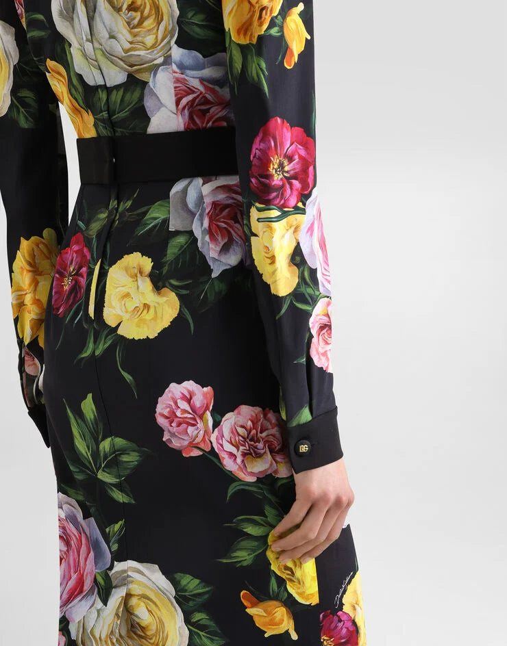 Flowering Girl Women Bernice Rose Print Shirt Midi Dress In Black