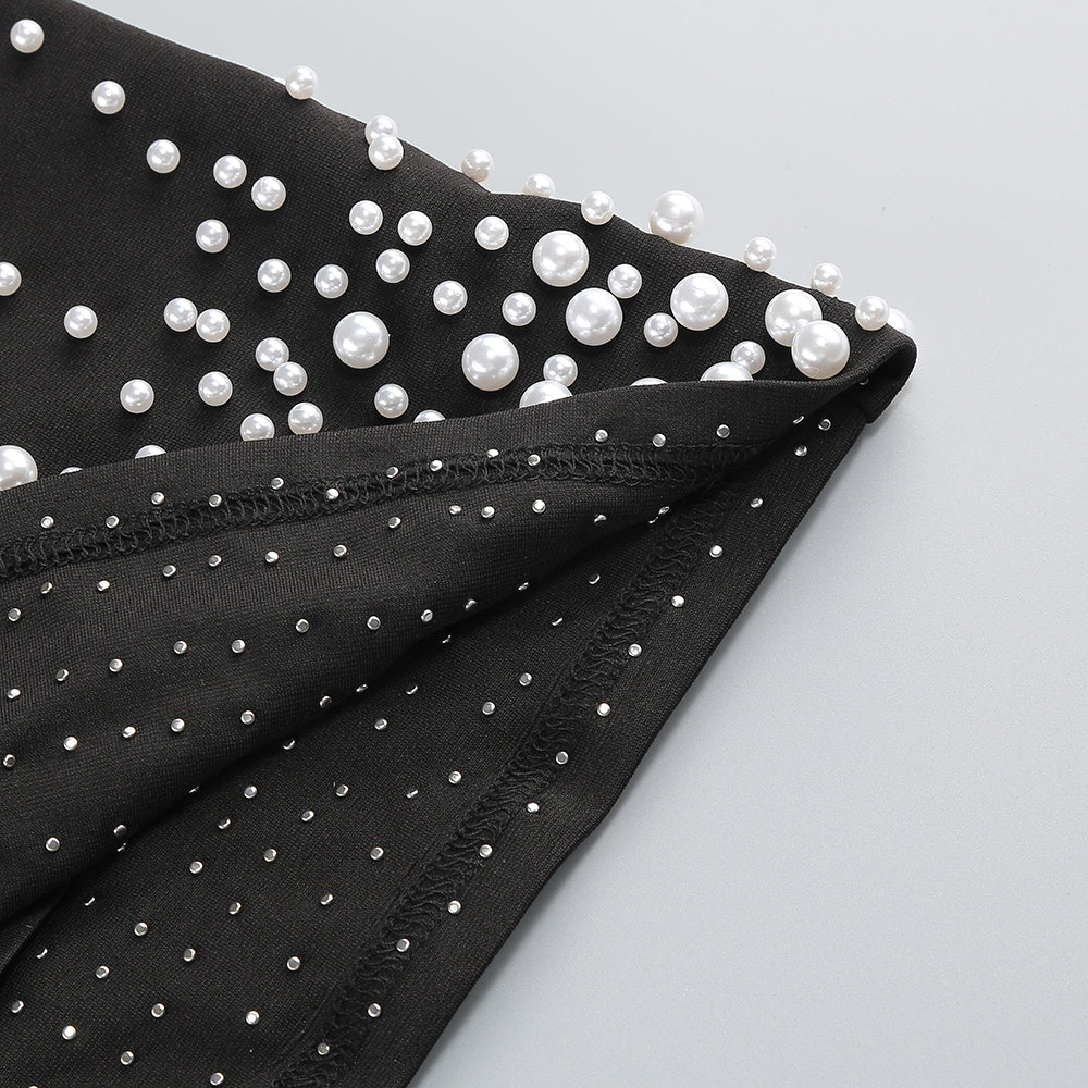 Flowering Girl Women pearl polka dots embellished midi dress in black