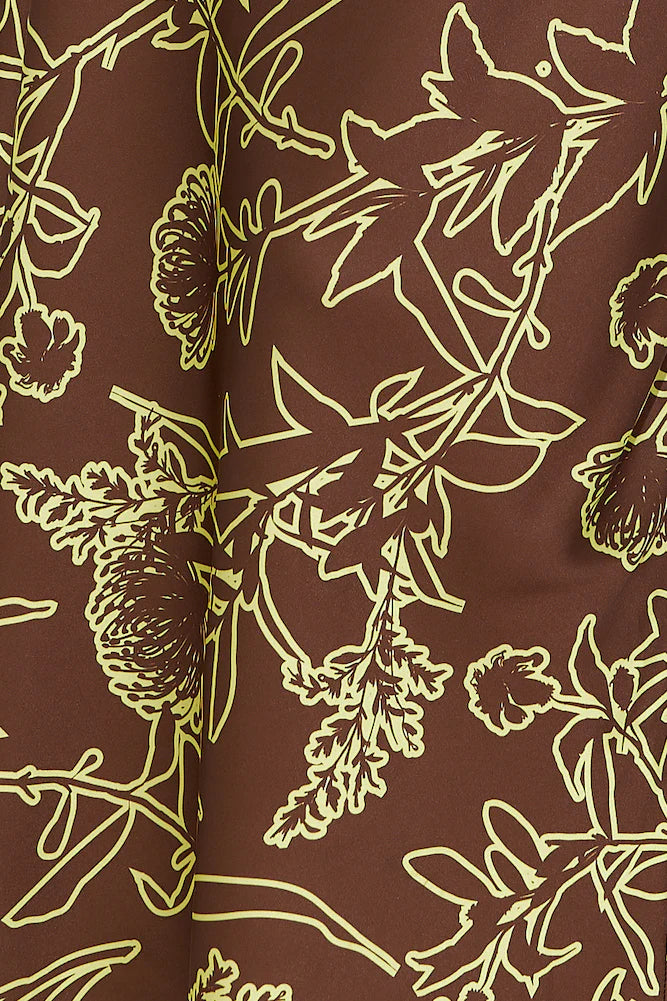 Flowering Girl Women print satin maxi dress in brown