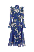Flowering Girl Women Floral Print Butterfly Sleeve Maxi Dress - Midnight Blue
