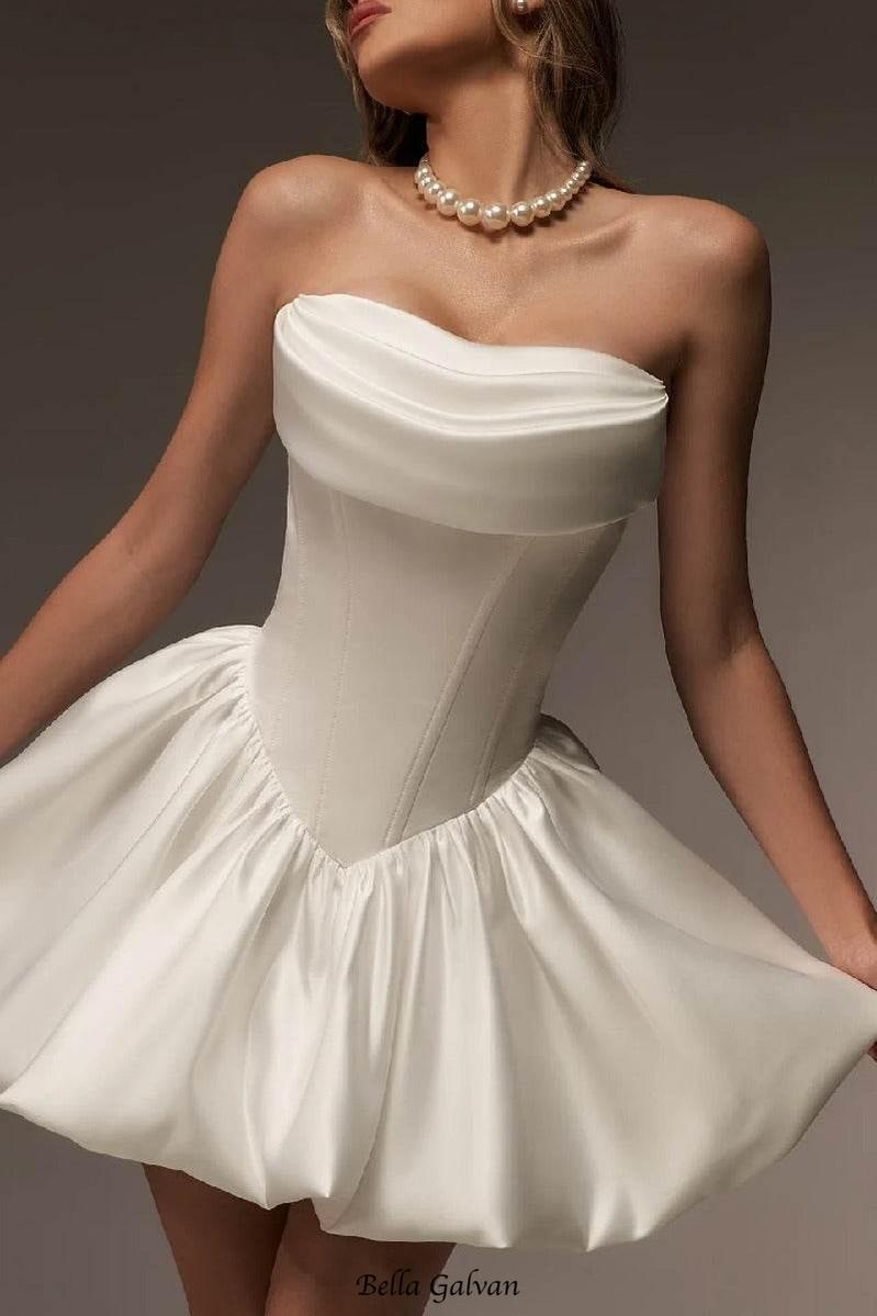Flowering Girl Women gloria White A-Line Satin strapless mini Dress