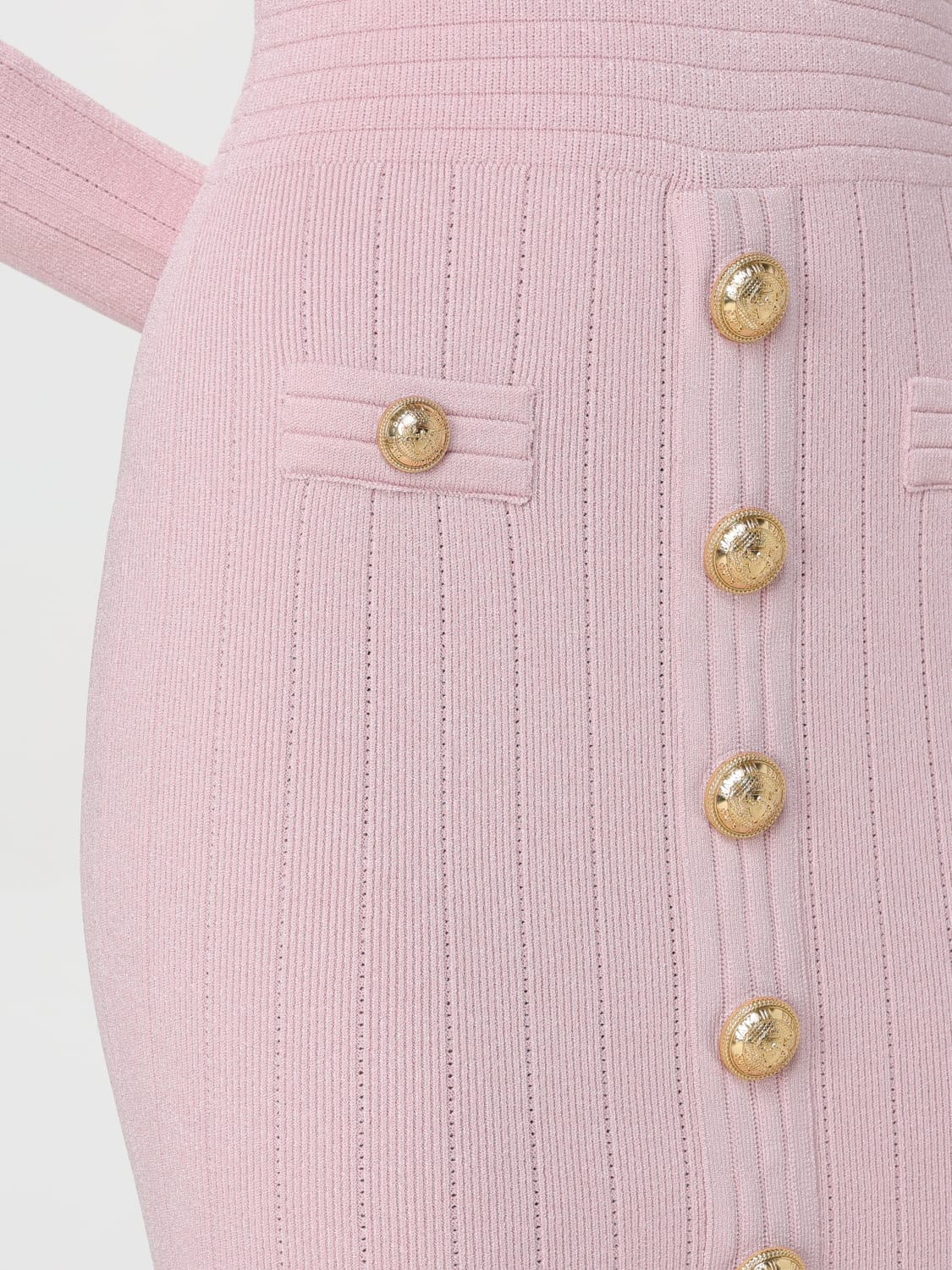 Flowering Girl Women v-Neck Metal Button Knitted Mini Dress In Pink