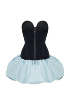 Velvet Corset Satin Mini Dress In Black Light Blue
