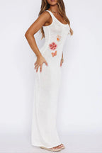 Flowering Girl Women Butterfly Blossom Sequin Knit Maxi Dress In White