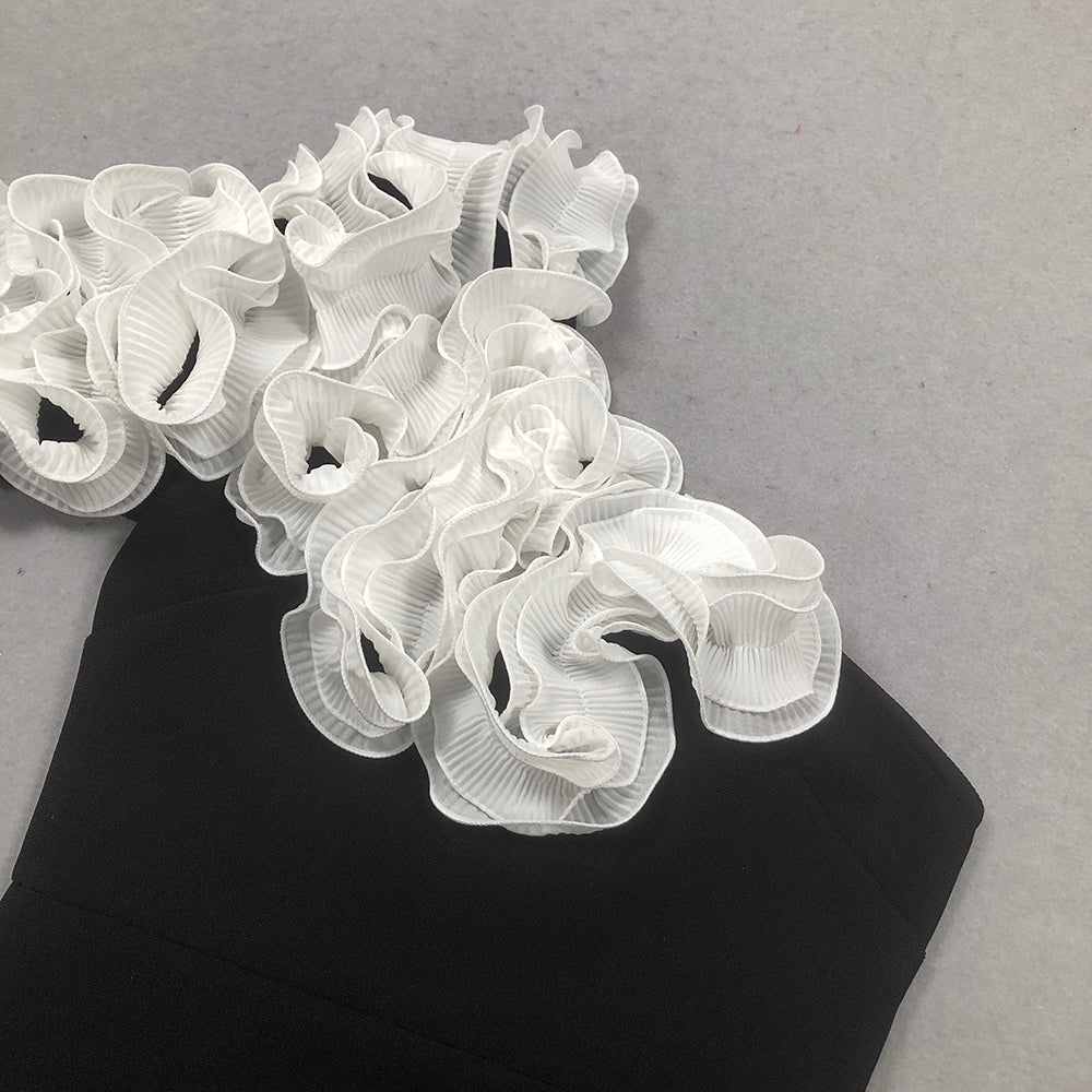 Flowering Girl Women white flower embellished strapless black midi dress