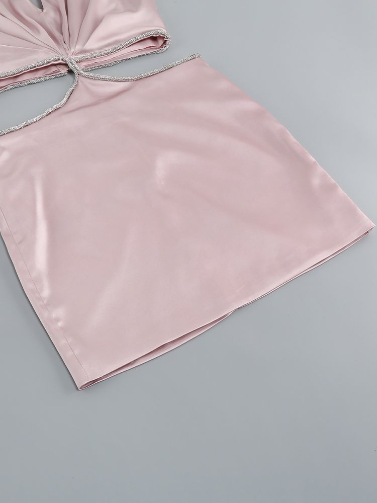 Flowering Girl Women Cross Over Cut Out Satin Mini Dress In Pink