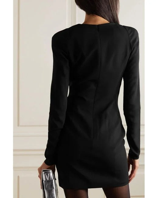 Flowering Girl Women Black Silk Satin-trimmed Crepe Mini Dress