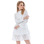 vanessa Long Sleeves Layered Lace Mini Dress in white