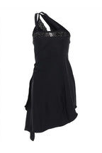 one-shoulder lace hollow mini dress in black