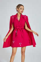 Katherine Rose Red Cape-Sleeve Blazer Mini Dress