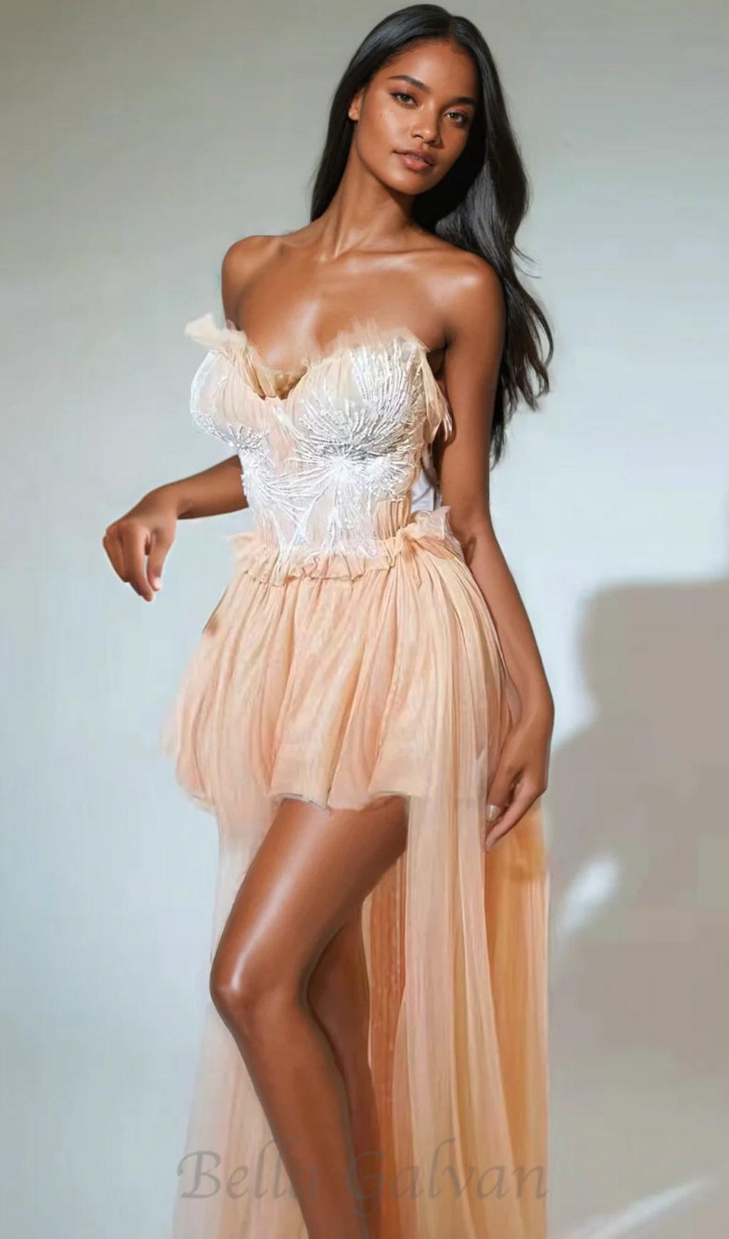 Flowering Girl Women Kalene Strapless Ruffle Tulle Dress In Apricot