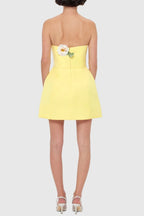 Flowering Girl Women Suzanne Appliqué Floral Bustier Mini Dress In Yellow