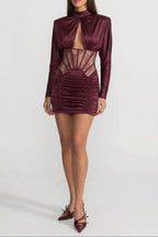 Flowering Girl Women phoebe Satin Mini Dress with Lace Corset Insert – Burgundy