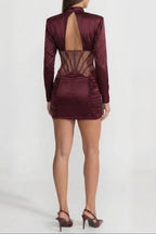 Flowering Girl Women phoebe Satin Mini Dress with Lace Corset Insert – Burgundy