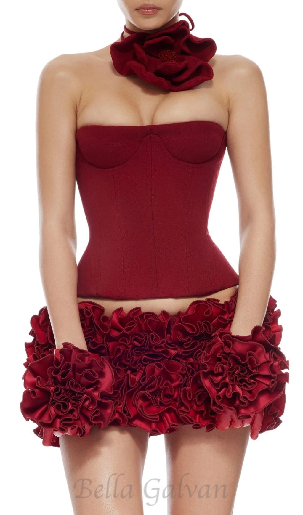 Flowering Girl Women CLEGG RED CORSET FLOWER TWO-PIECE SET
