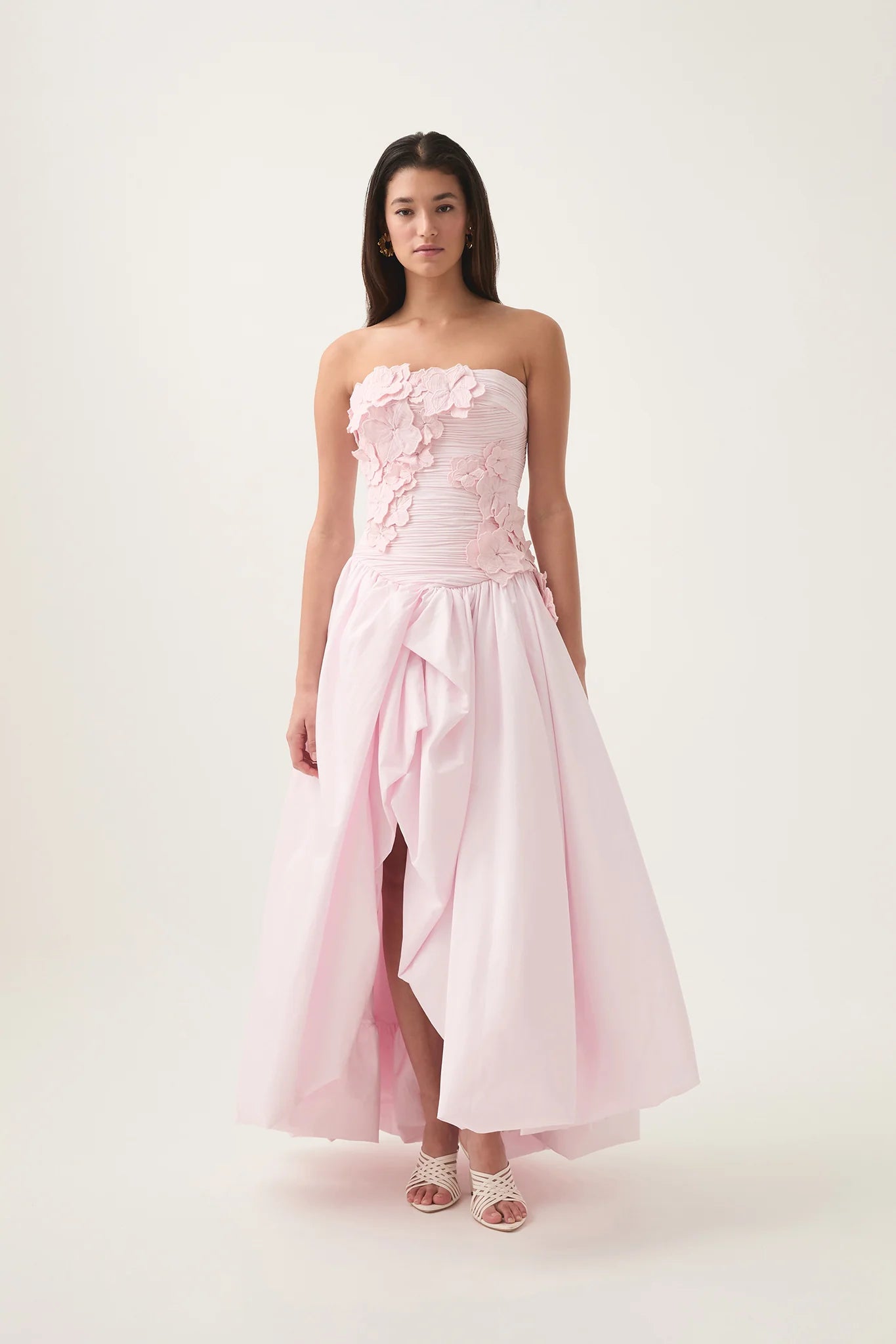 Nancy Bubble Hem Maxi Dress In Pastel Pink